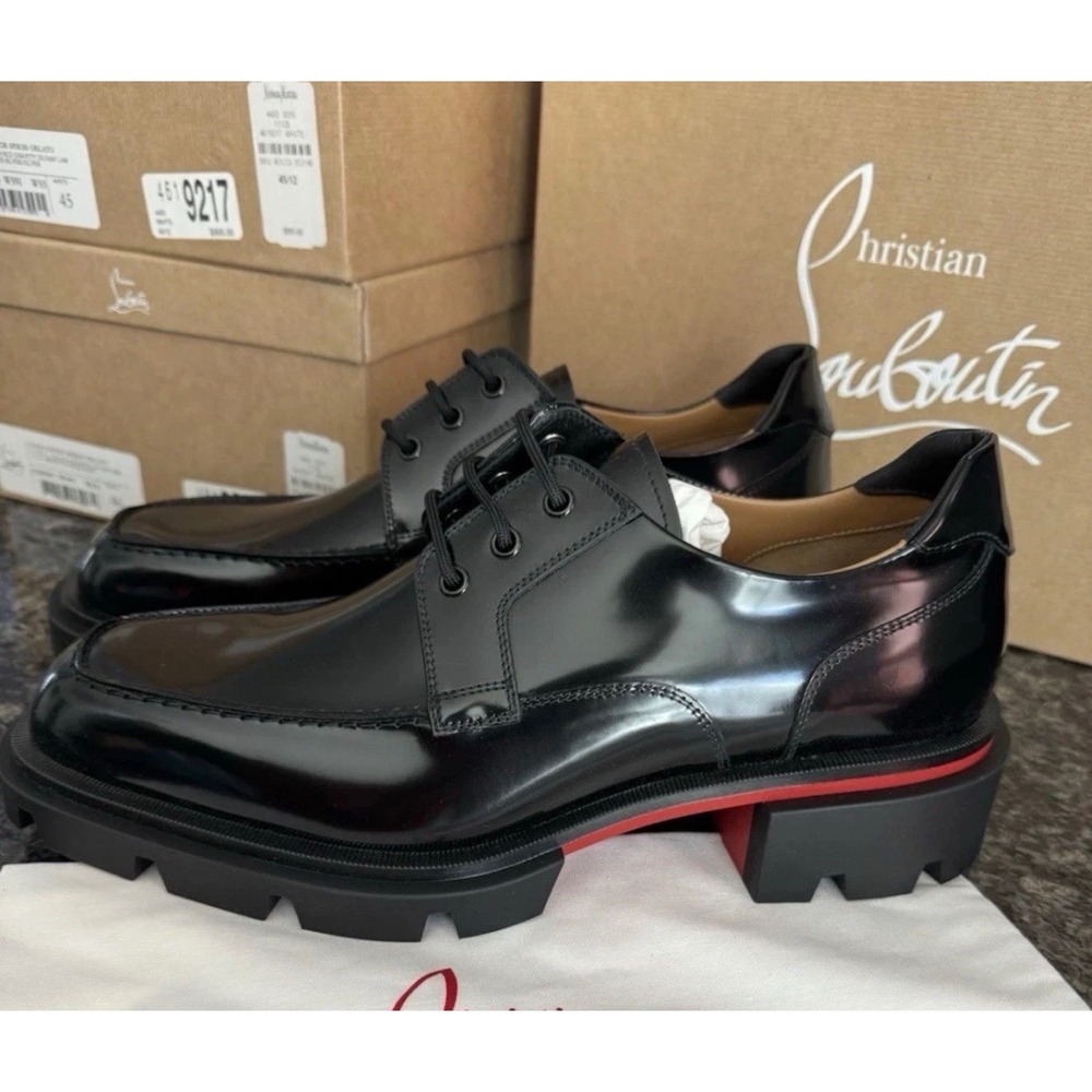 Christian Louboutin Our Georges L Black Leather Lug Sole Derby Shoes 41 men's 8